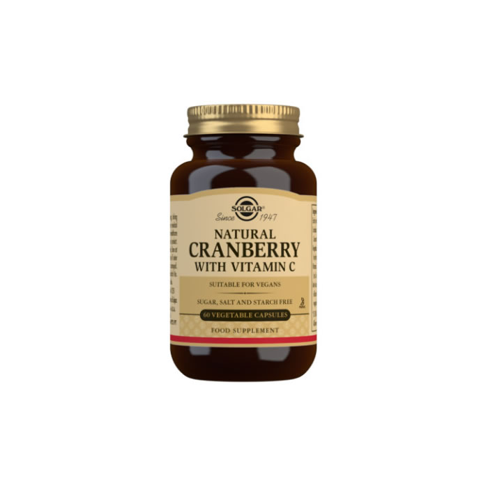 Solgar Cápsulas vegetais de cranberry natural com vitamina C - embalagem de 60