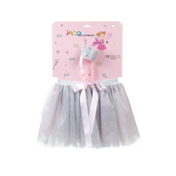 Tutu Prata Inca + Fita Com Coroa