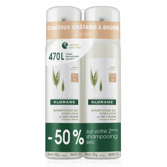 Klorane Champú Seco Con Avena Para Cabello Castaño 2x150ml