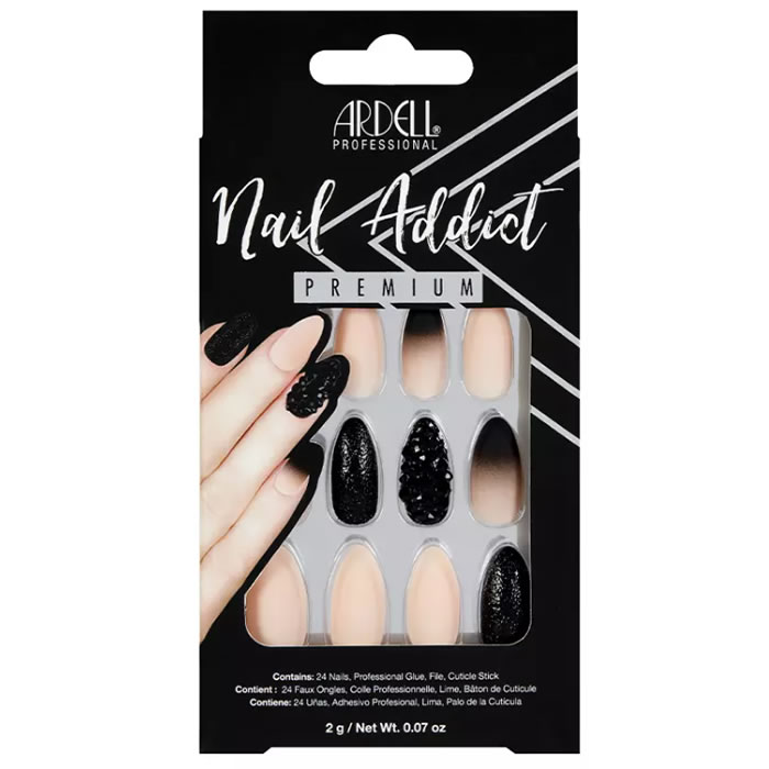 Ardell Nail Addict Czarny Stud i Różowe Ombre Fałszywe Paznokcie