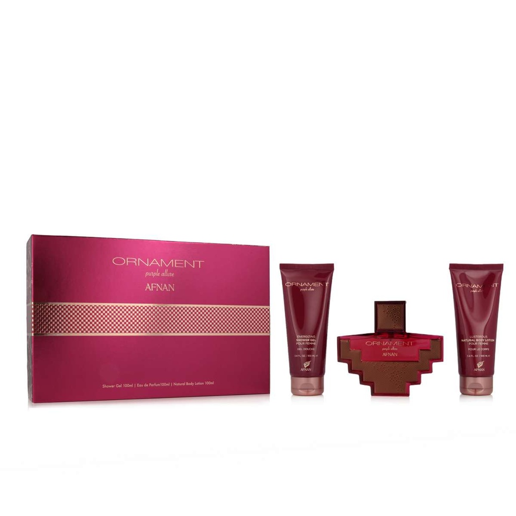 Afnan Ornament Purple Allure Eau De Parfum 100 ml Gelis De Baño 100 ml Locion Corporal Perfumada 100 ml