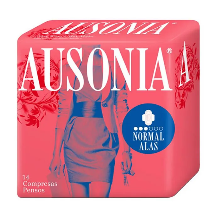 [22806] Ausonia Normal Avec Ailettes Serviettes Hygiéniques 14 Unités