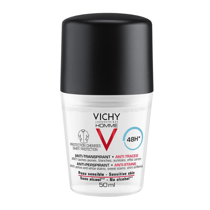Vichy Homme Desodorizante Antitranspirante Anti-Marcas Pele Sensível 50ml