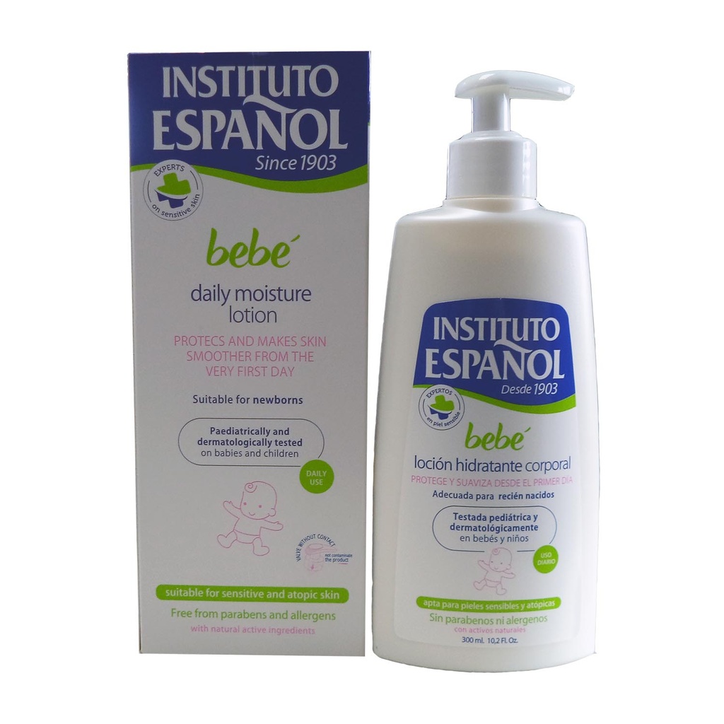 Instituto Español Feuchtigkeitsspendende Körperlotion für empfindliche Babyhaut ohne Allergene, 300 ml