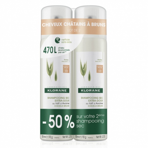 [280304] Klorane Champô Seco Com Aveia Cabelos Castanhos 2x150ml