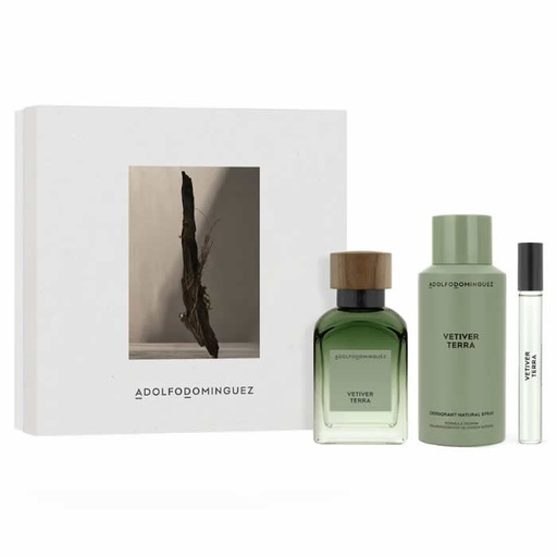 [345177] Adolfo Dominguez Vetiver Terra Eau De Парфюм спрей 120 ml Кутия 3 продукта