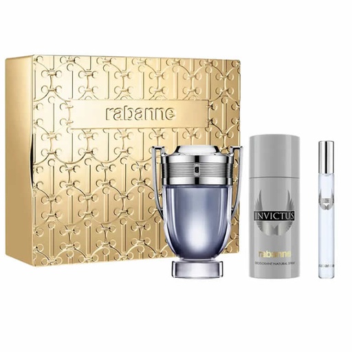 [371885] Paco Rabanne Invictus Eau De Toilette Spray 100ml Confezione da 3 Prodotti