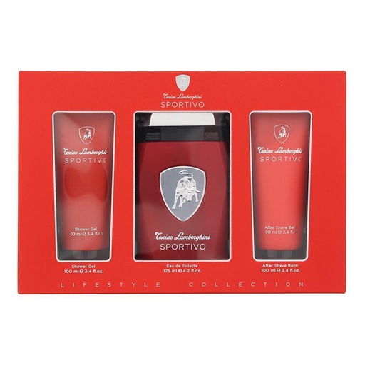 [340793] Tonino Lamborghini Sportivo Eau De Toilette 125ml spray-gél De Baño 100ml Balsamo After Shave 100ml